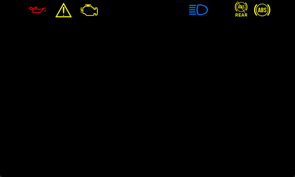 Telltale layer in isolation — indicator and warning lamps along the top of the cluster, everything else black