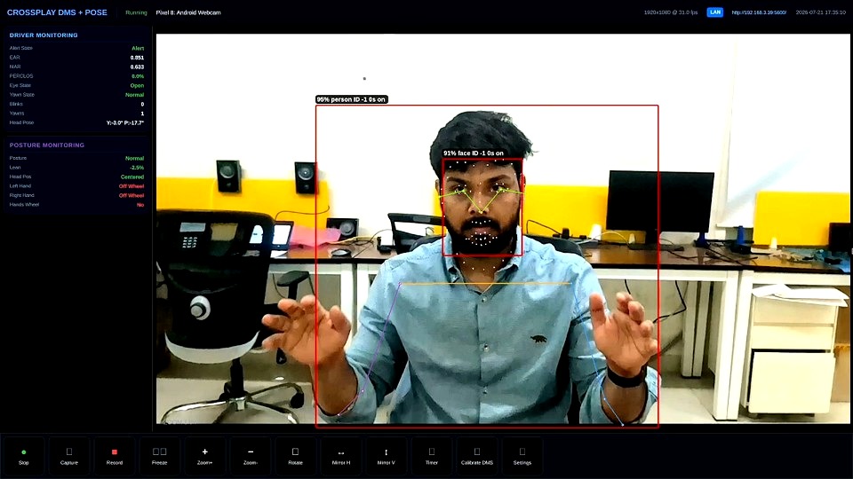 Crossware DMS alert state — driver monitoring system detecting distraction
